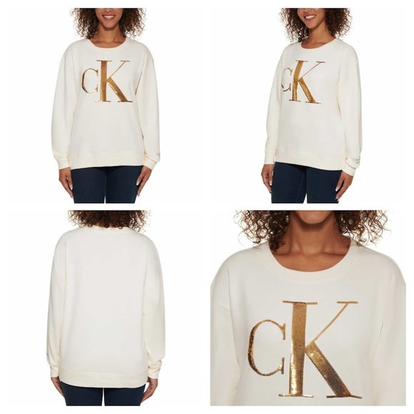 Cream NWT Calvin‎ Klein Jeans Ladies' Sequin Pullover - Picture 1 of 5